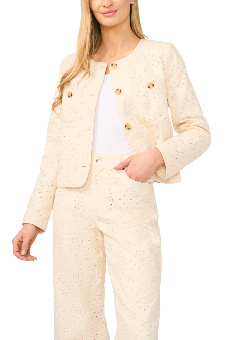 Eyelet Crop Jacket, Alternate, color, WARM VANILLA