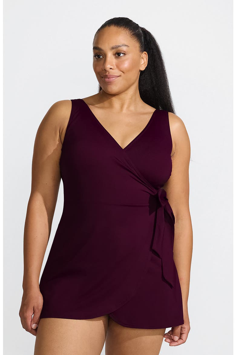 Side Tie Mini Swim Dress Swimsuit, Main, color, Dark Wine
