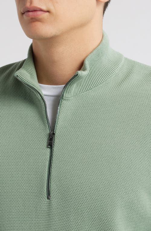Hugo Boss Boss Ebrando Textured Cotton Half Zip Sweater In Light Green