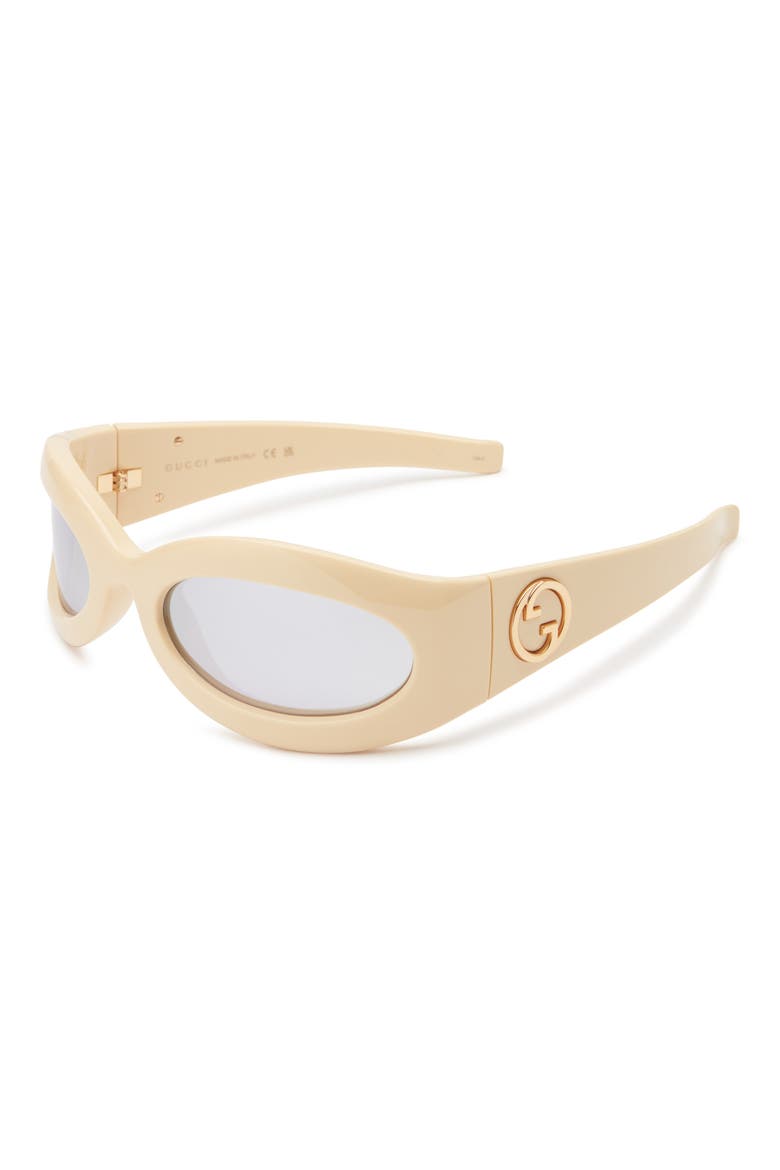 60mm Oval Wrap Sunglasses, Alternate, color, YELLOW YELLOW SILVER