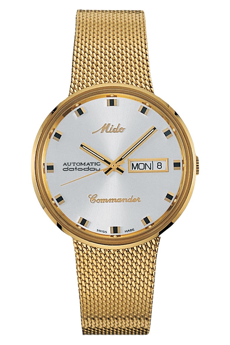 Commander Automatic Mesh Strap Watch, 37mm, Main, color, GOLD/ WHITE/ GOLD