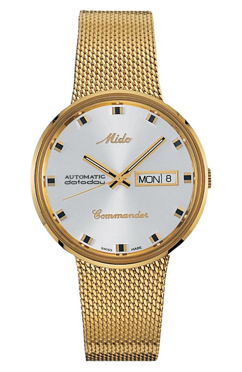 MIDO Commander Automatic Mesh Strap Watch, 37mm in Gold/White/Gold at Nordstrom