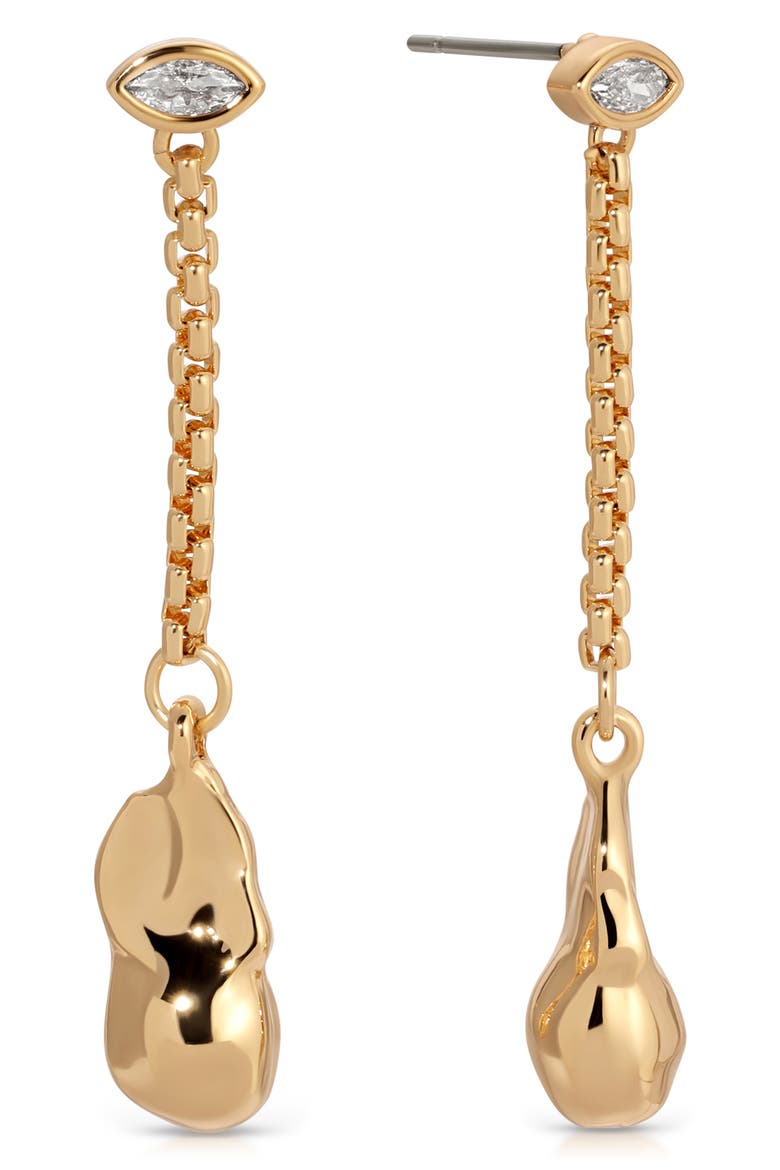 Cubic Zirconia Molten Drop Linear Earrings, Main, color, GOLD