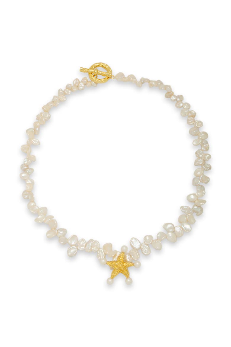 Lila Starfish Charm Freshwater Petal Pearl Choker Necklace, Main, color, Gold