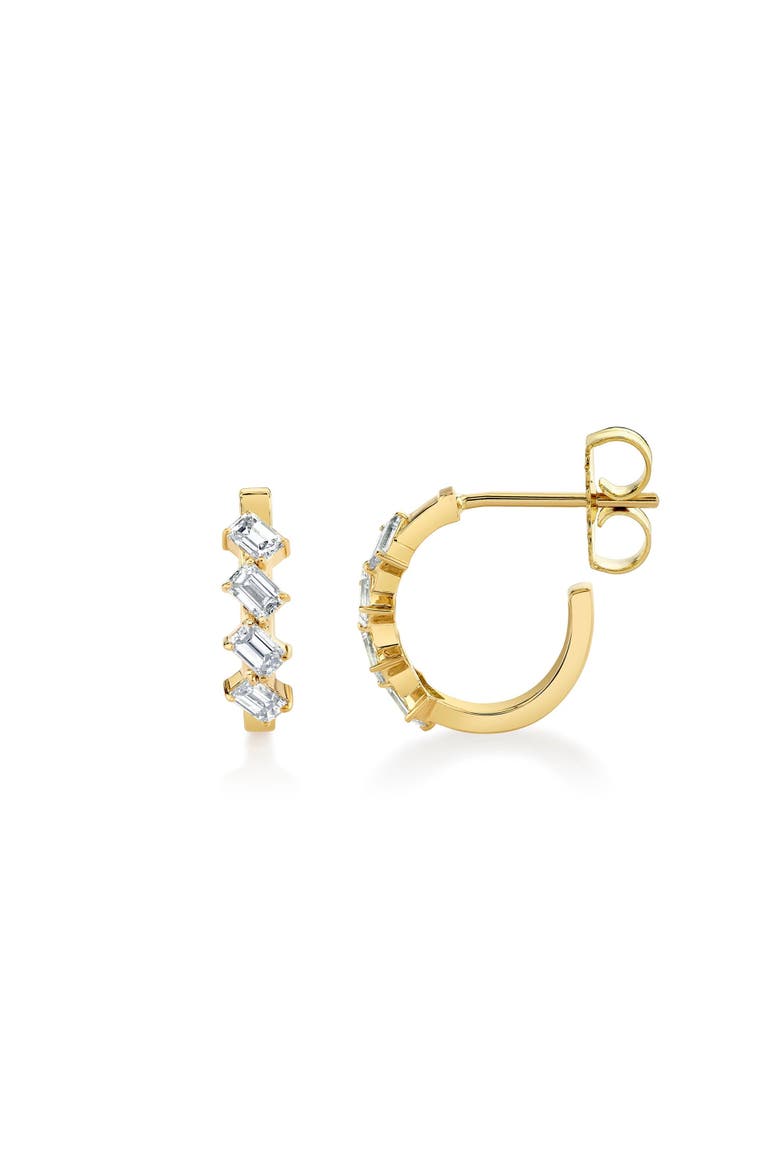 Mini Montage Emerald Cut Diamond Hoops, Alternate, color, 18K Yellow Gold