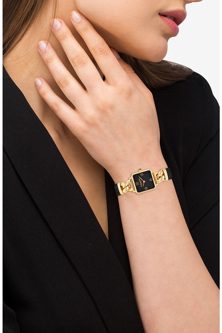 Cass Leather Strap Bracelet Watch, 22mm, Alternate, color, BLACK