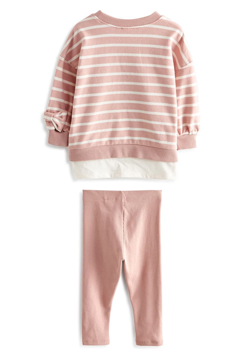 Kids' Stripe Bow Accent Cotton Sweatshirt & Leggings Set, Alternate, color, PINK