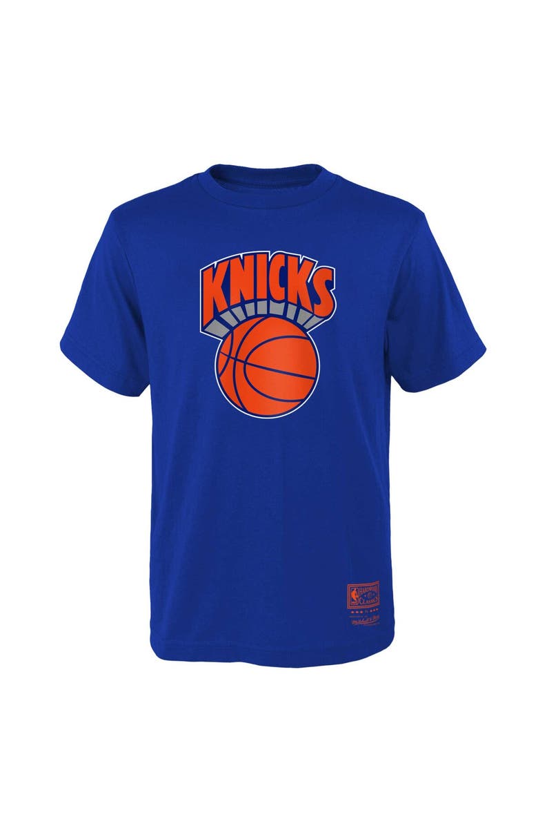 Mitchell & Ness Youth Mitchell & Ness Blue New York Knicks Hardwood Classics Retro Logo T-Shirt, Main, color, 