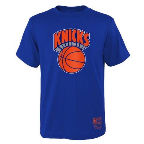 Youth Mitchell & Ness Blue New York Knicks Hardwood Classics Retro Logo T-Shirt