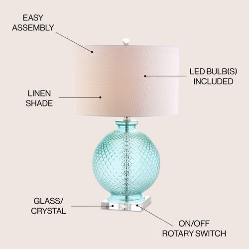 Jonathan Y Estelle 26" Glass And Crystal Led Table Lamp, Aqua In Aqua/clear