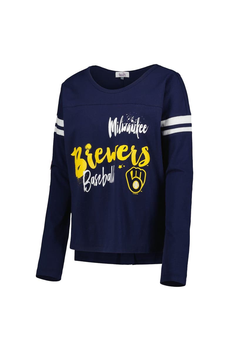 TOUCH BY ALYSSA MILANO Women's Touch Navy Milwaukee Brewers Free Agent Long Sleeve T-Shirt, Alternate, color, 