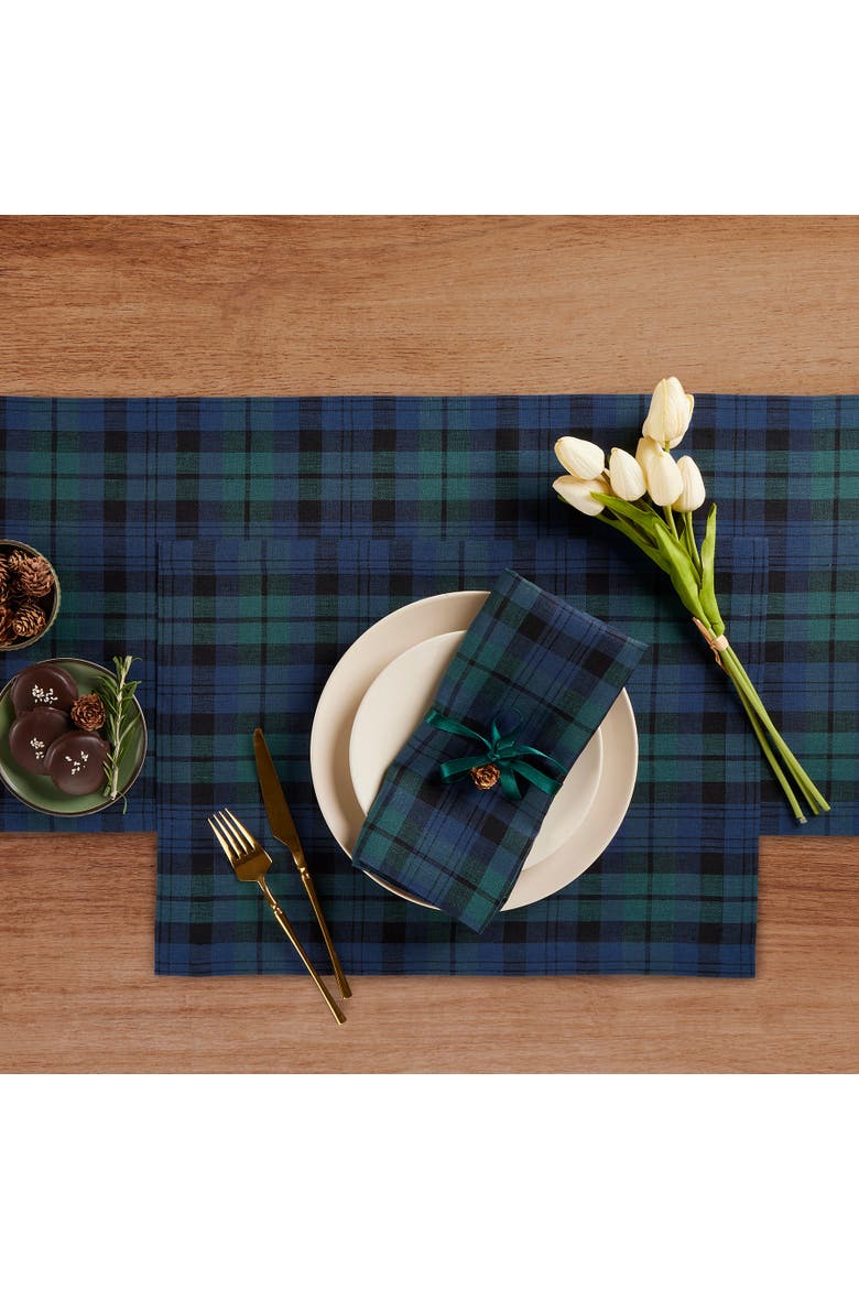 Linen Placemats Set of 4, 14 x 19" - Blackwatch Plaid, Alternate, color, Blue and Green
