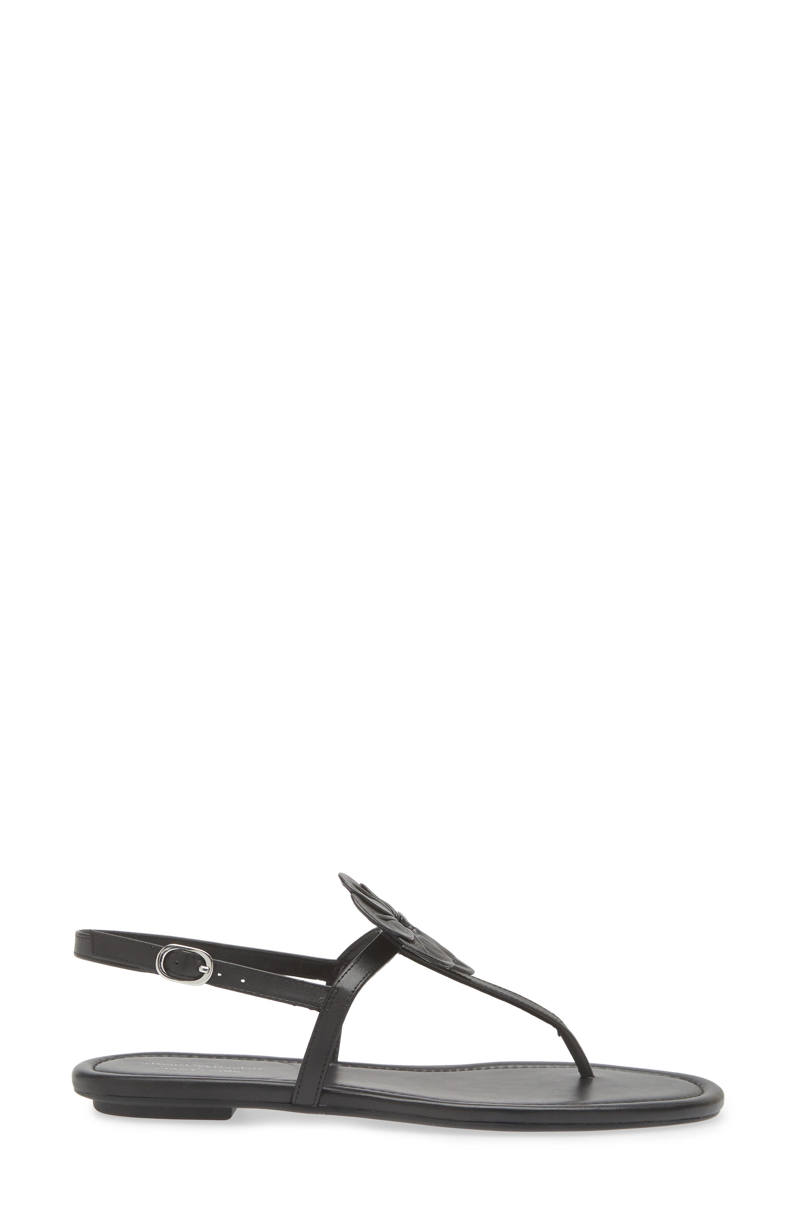 Stuart Weitzman x Sandy Liang T-Strap Slingback Sandal, Alternate, color, Black Smooth Calf