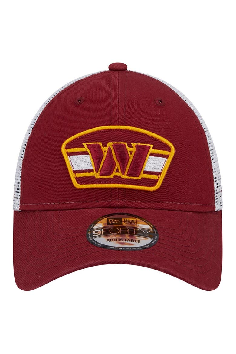 Men's New Era Burgundy/White Washington Commanders Logo Patch Trucker 9FORTY Snapback Hat, Alternate, color, Burgundy