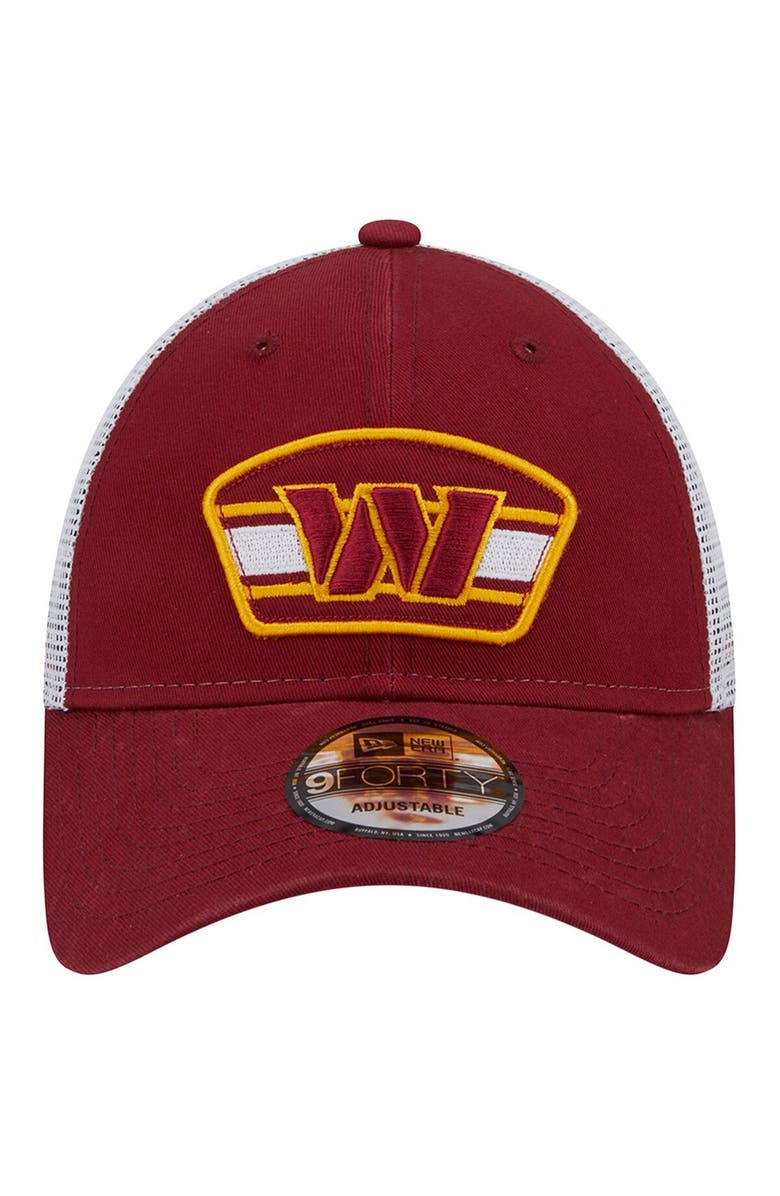 New Era Men's New Era Burgundy/White Washington Commanders Logo Patch Trucker 9FORTY Snapback Hat, Alternate, color,