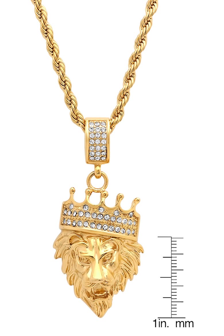 Men's 18K Gold Plated Stainless Steel Pave King Lion Pendant Necklace, Alternate, color, YELLOW