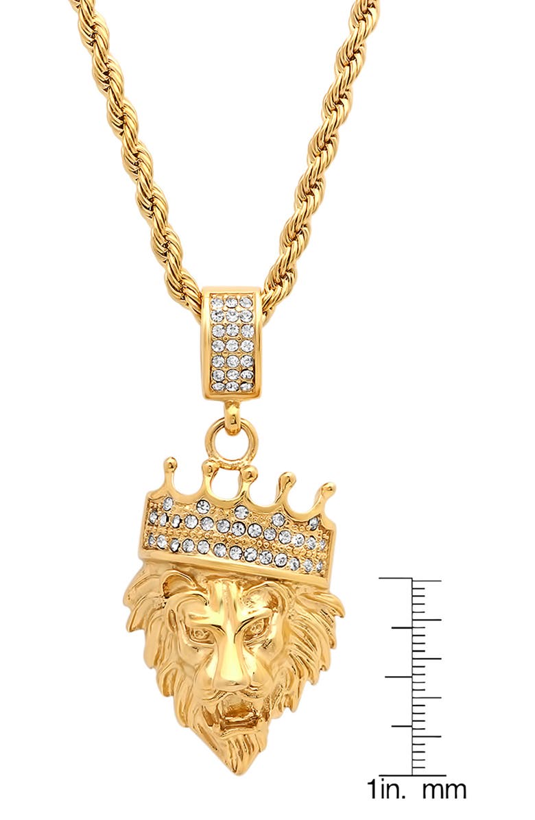 HMY JEWELRY Men's 18K Gold Plated Stainless Steel Pave King Lion Pendant Necklace, Alternate, color, Yellow