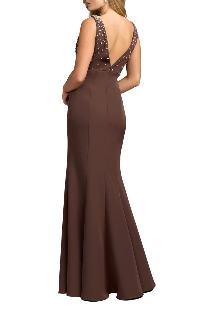 Embellished Crepe Sleeveless V-Neck Gown, Alternate, color, Chocolate