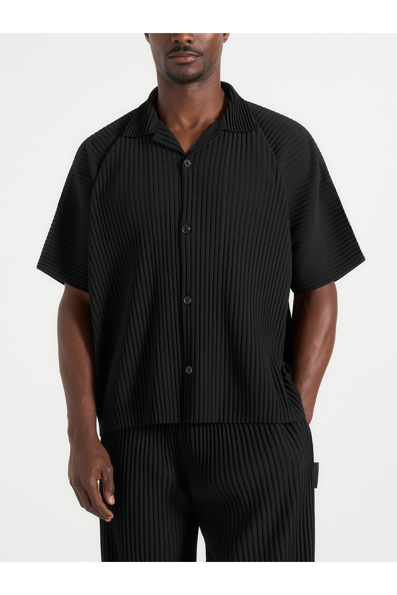 Justin Pleated Boxy Shirt, Alternate, color, Black