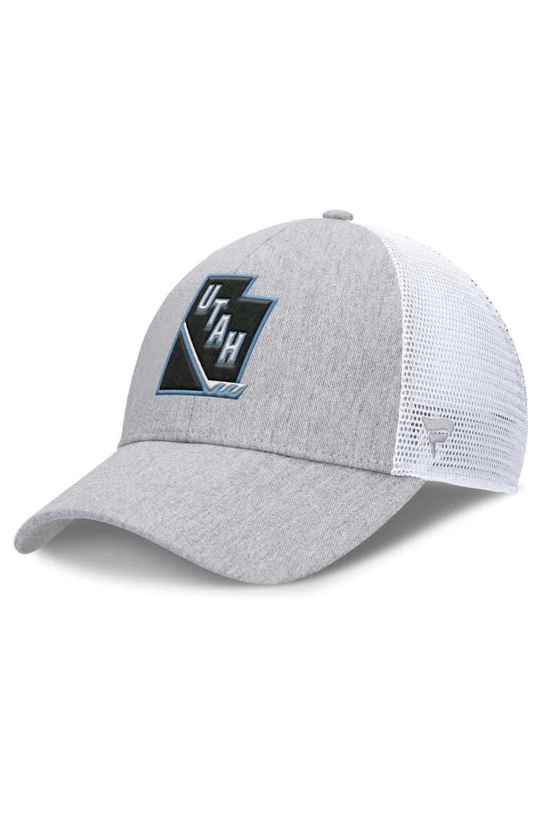 Men's Fanatics  Gray/White Utah Mammoth Utah Badge Trucker Adjustable Hat, Main, color, Gray