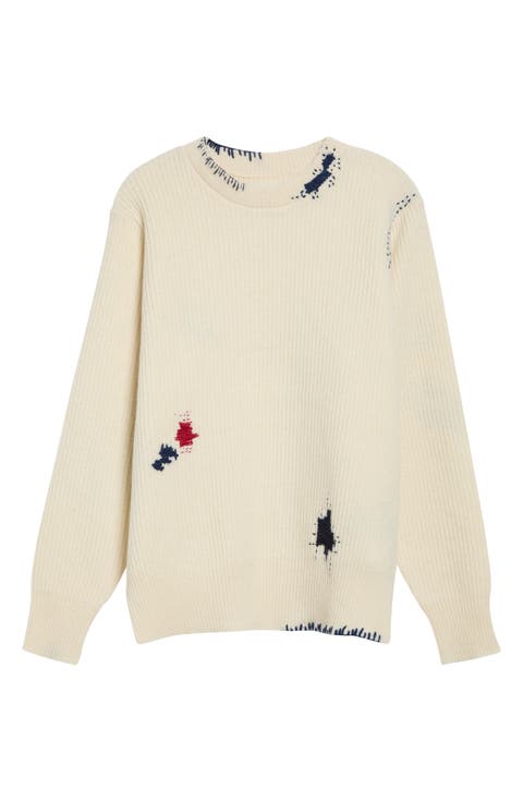 Darning Wool Rib Crewneck Sweater