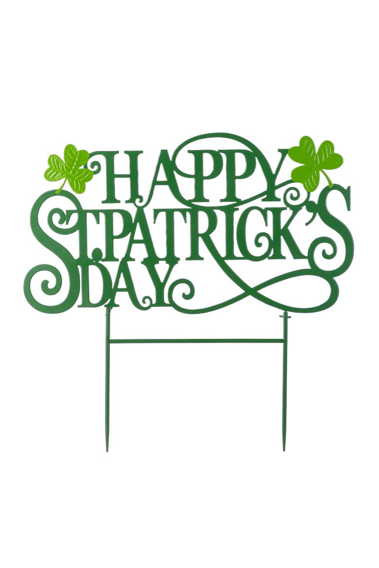 Metal Happy St. Patrick's Day Yard Stake, Main, color, Green