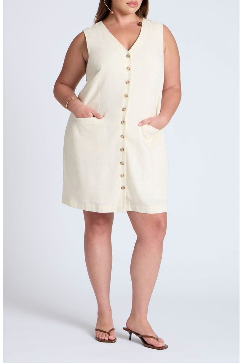 Button Linen Blend Dress, Main, color, NATURAL CREAM