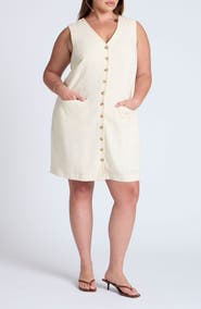 ELOQUII Button Linen Blend Dress
