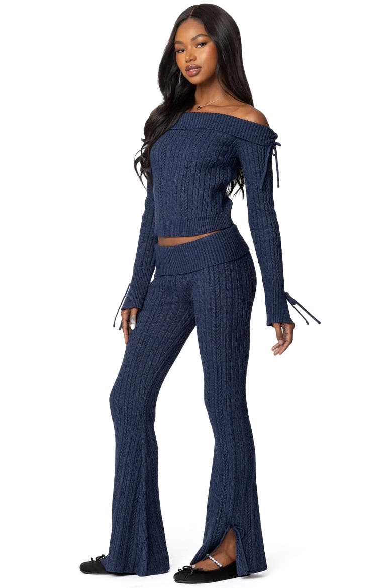 Chase Foldover Off the Shoulder Bow Trim Sweater, Alternate, color, NAVY