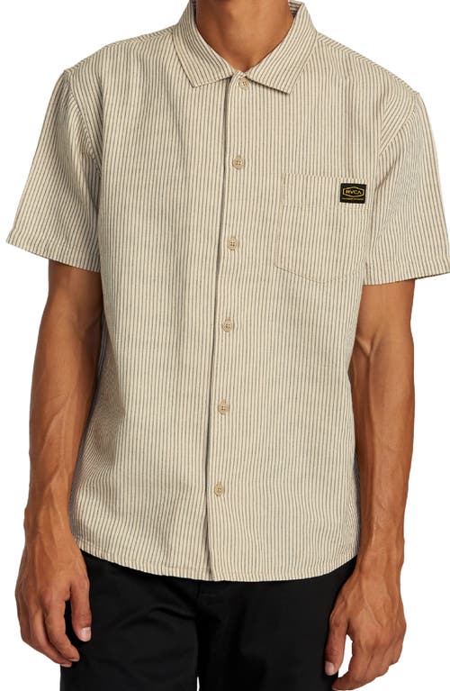 RVCA Dayshift Stripe II Short Sleeve Button-Up Shirt in Latte 