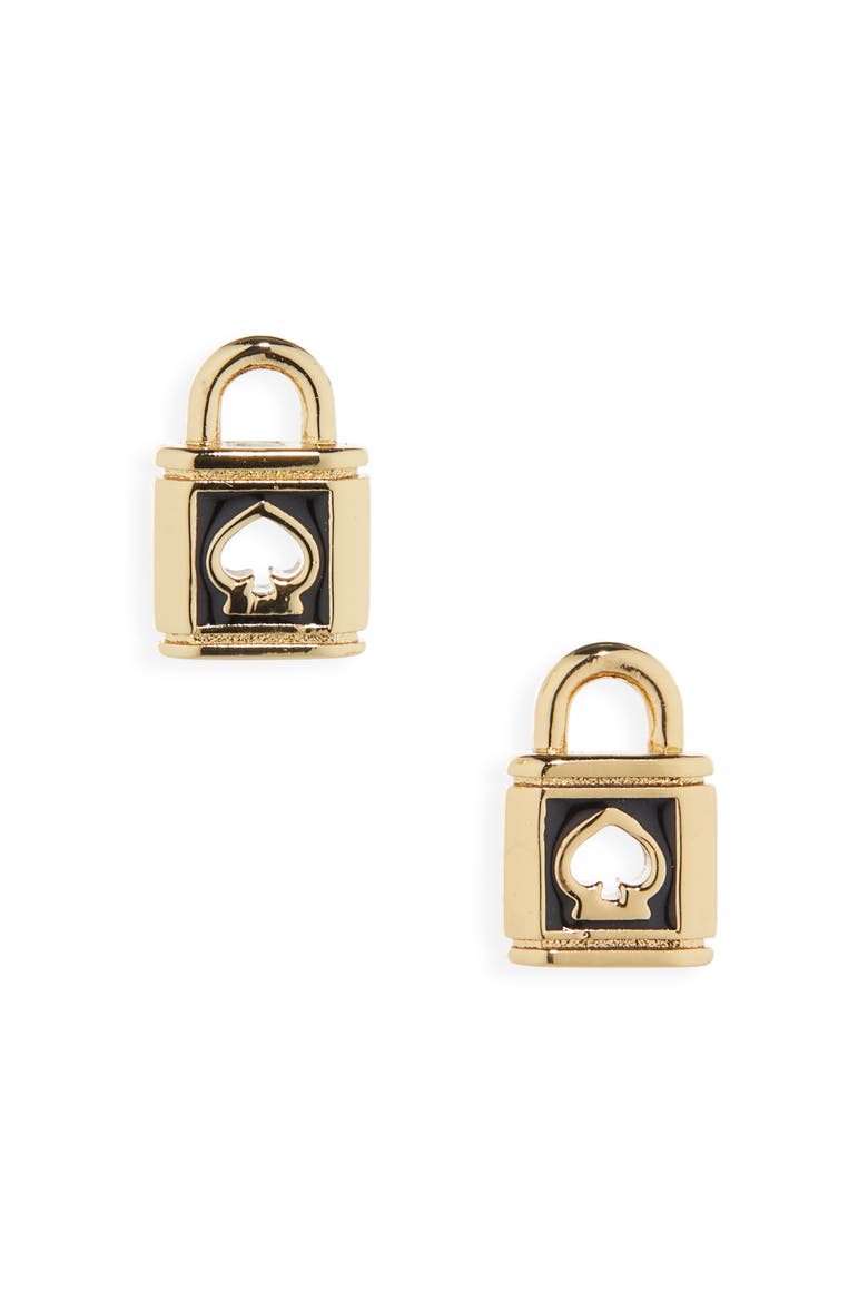 spade padlock stud earrings, Alternate, color, BLACK