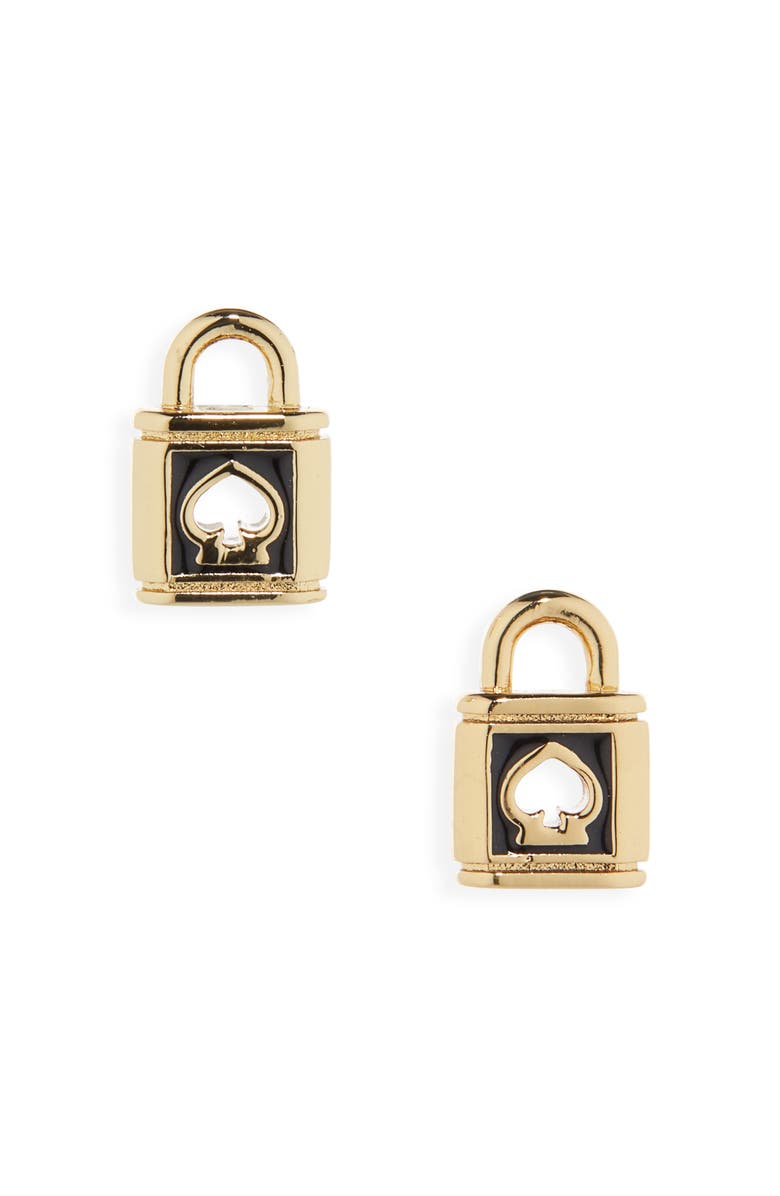 Kate Spade New York spade padlock stud earrings, Alternate, color, Black