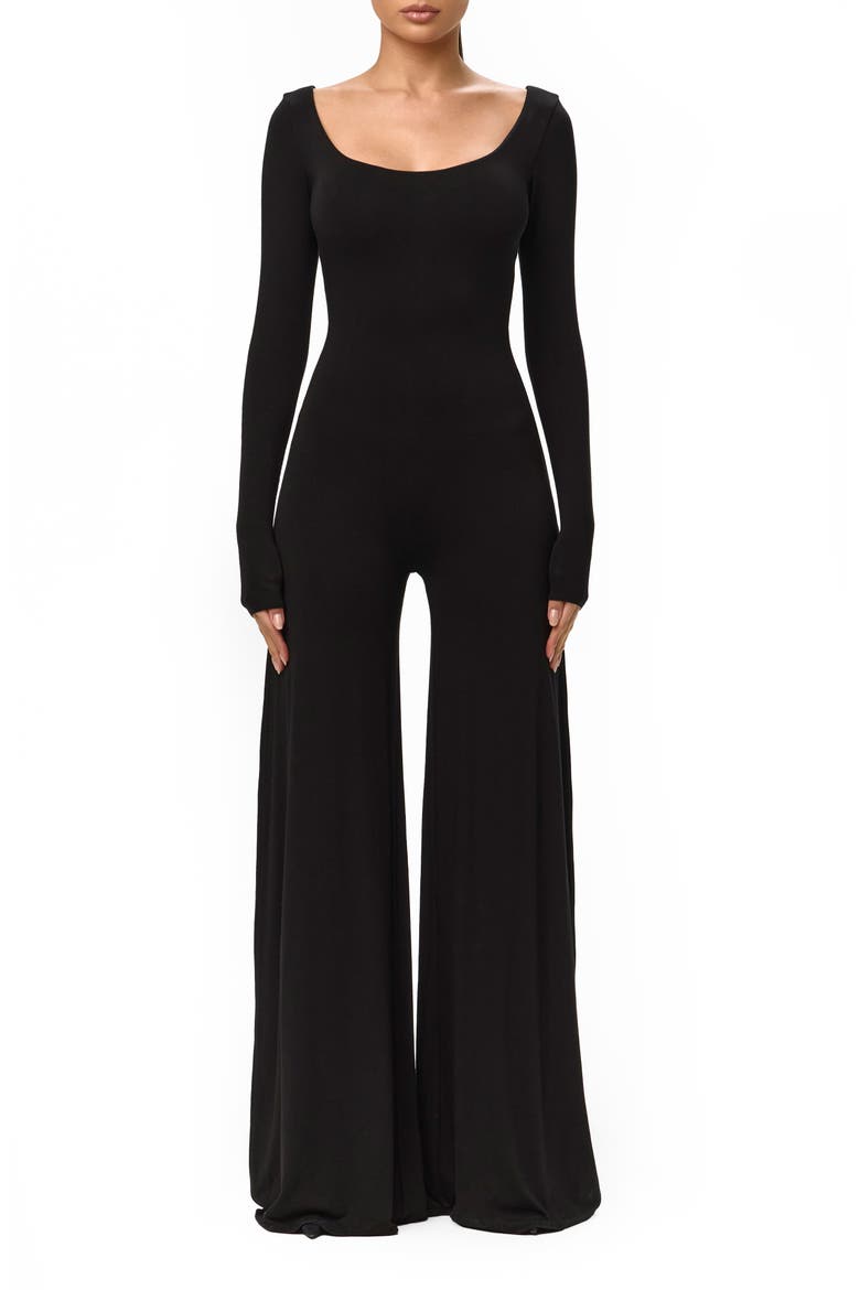 Smooth Scoop Neck Long Sleeve Jumpsuit, Main, color, BLACK