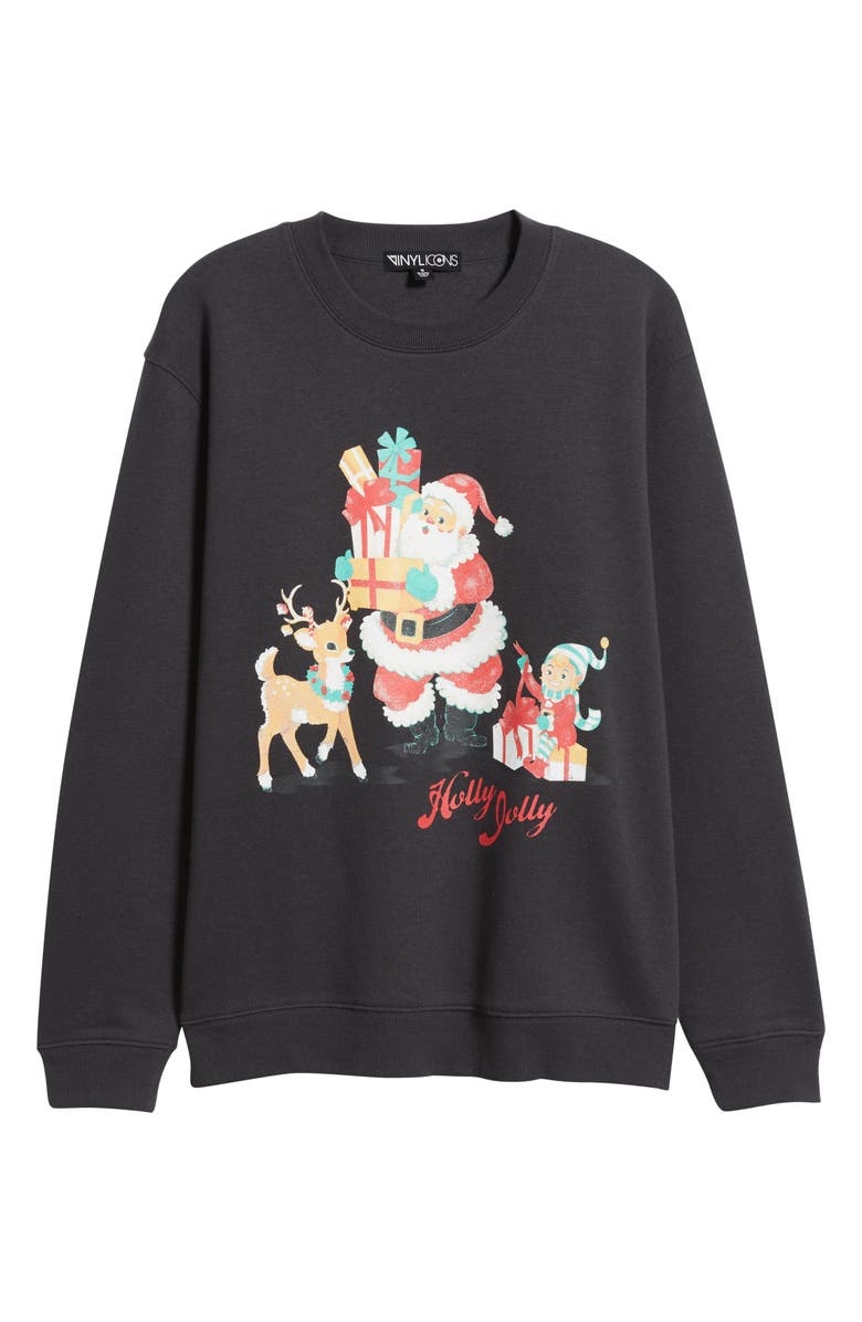 Vinyl Icons Holly Jolly Santa Crewneck Sweatshirt, Alternate, color, Phantom