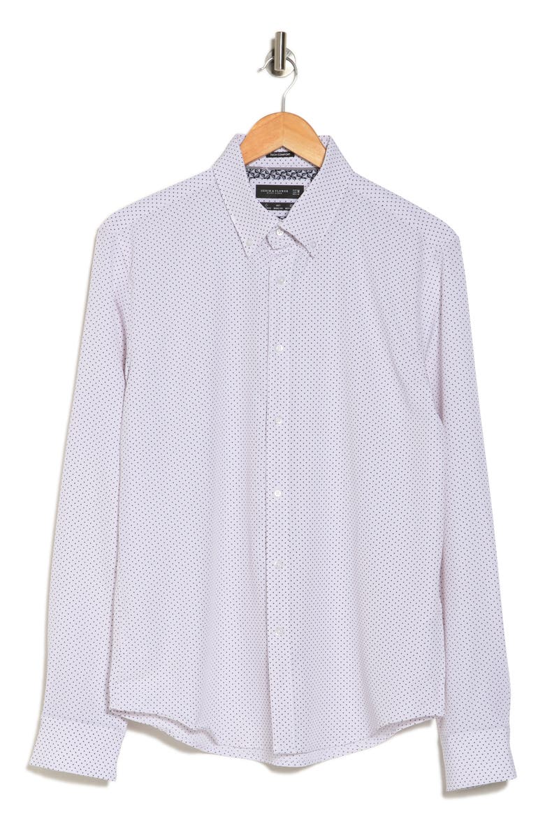 Polka Dot Print Stretch Button-Up Sport Shirt, Alternate, color, WHITE