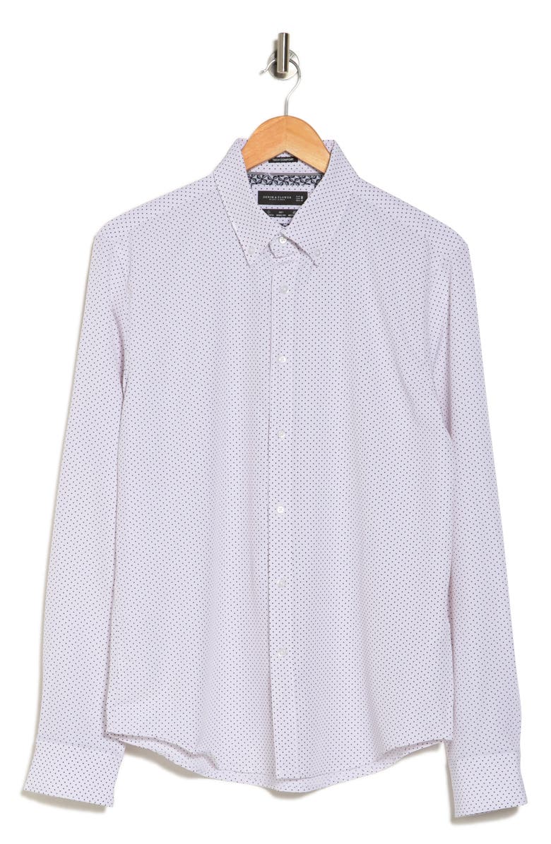 DENIM AND FLOWER Polka Dot Print Stretch Button-Up Sport Shirt, Alternate, color, White