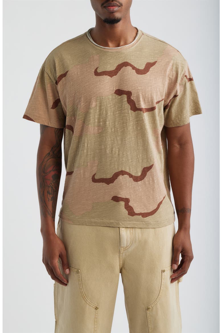 Slub Print Cotton Crewneck T-Shirt, Main, color, SAND CAMO