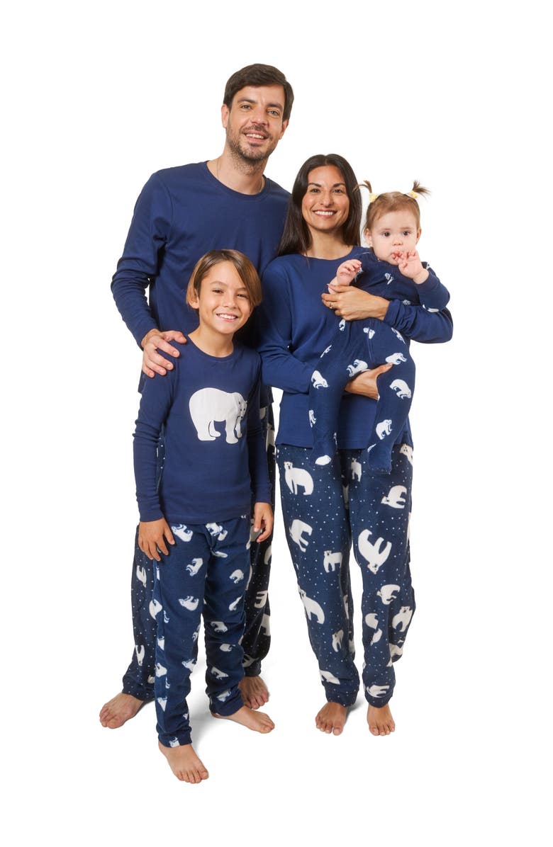 Leveret Kids Cotton Top & Fleece Pants Printed Matching Family Holiday Pajamas, Alternate, color, Polar Bear