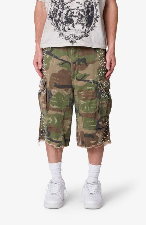 Pearled Camo Cargo Shorts