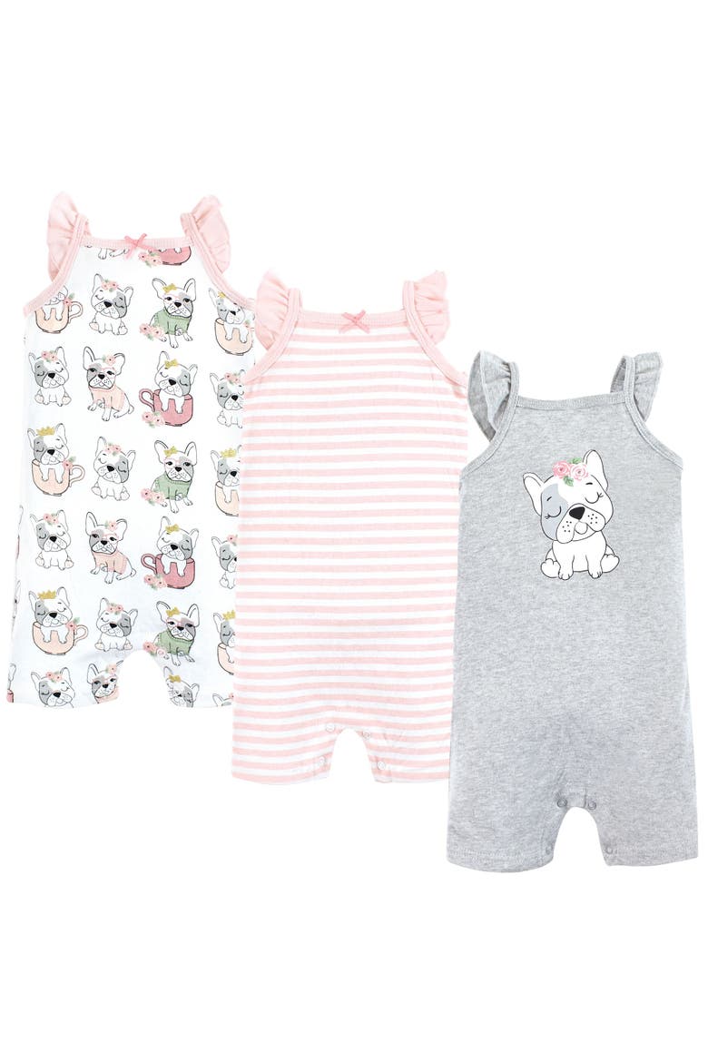 Essential Cotton Rompers, Main, color, Girl Whimsical Dog