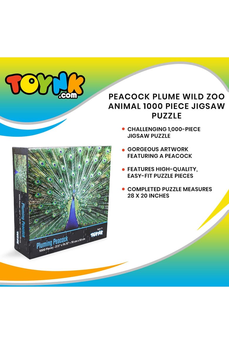 Peacock Plume Wild Zoo Animal 1000 Piece Jigsaw Puzzle, Alternate, color, Green