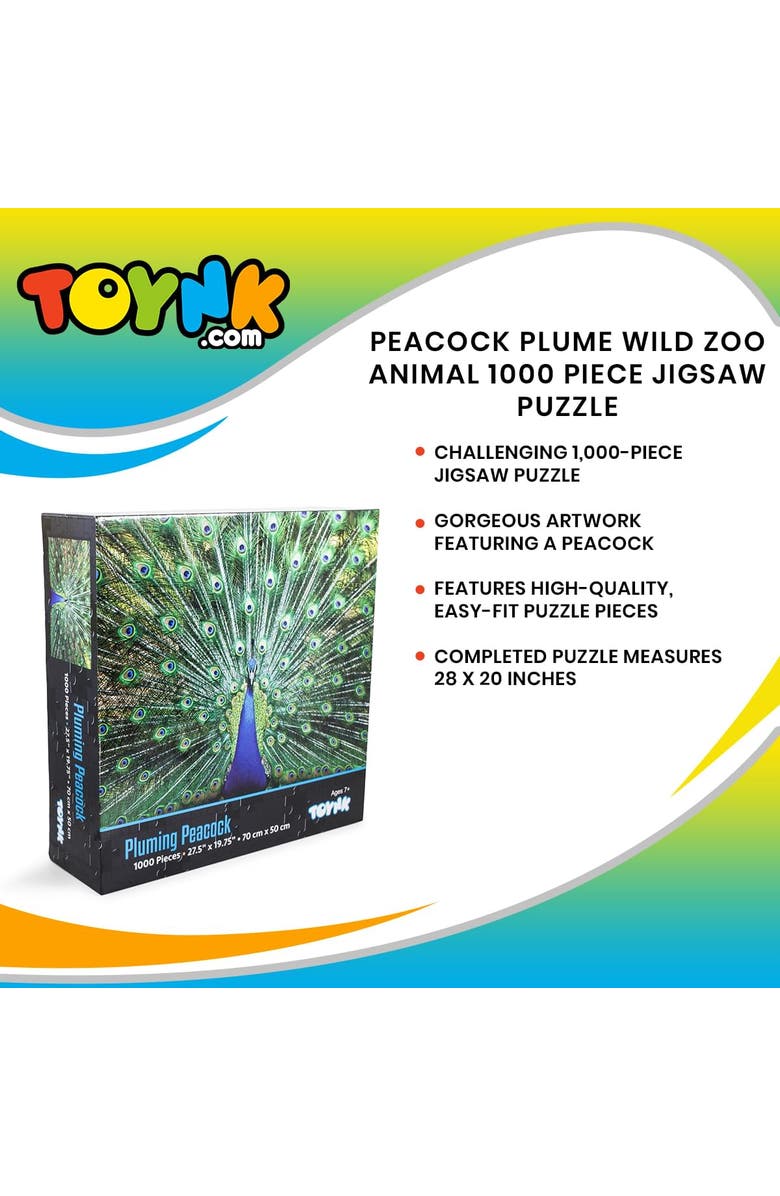 Toynk Peacock Plume Wild Zoo Animal 1000 Piece Jigsaw Puzzle, Alternate, color, Green