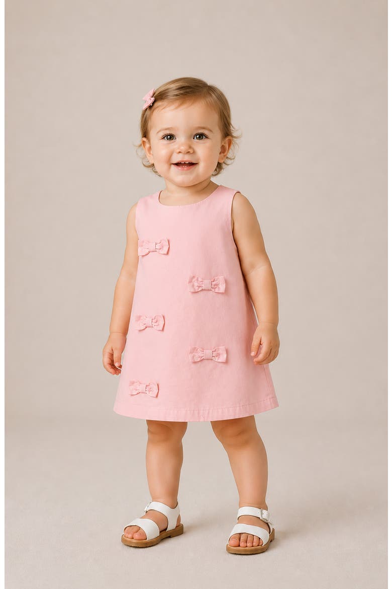 Bow Front Cotton Poplin Shift Dress with Bloomers, Alternate, color, PINK