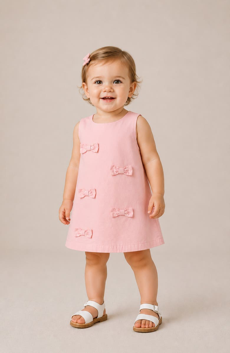 Habitual Kids Bow Front Cotton Poplin Shift Dress with Bloomers, Alternate, color, Pink
