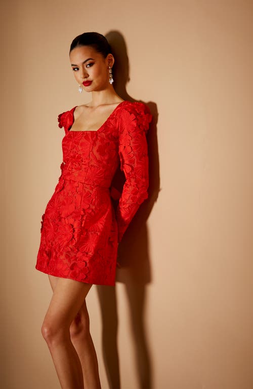 Helsi Ellen Flower Appliqué Long Sleeve Minidress In Red
