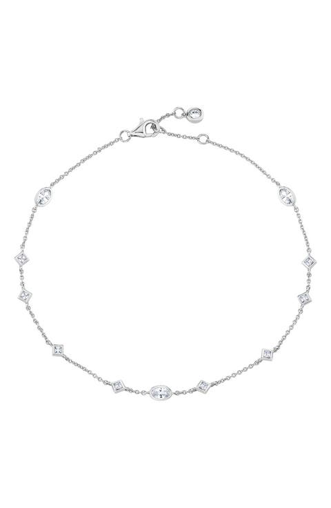 Princess & Oval Cubic Zirconia Station Chain Anklet