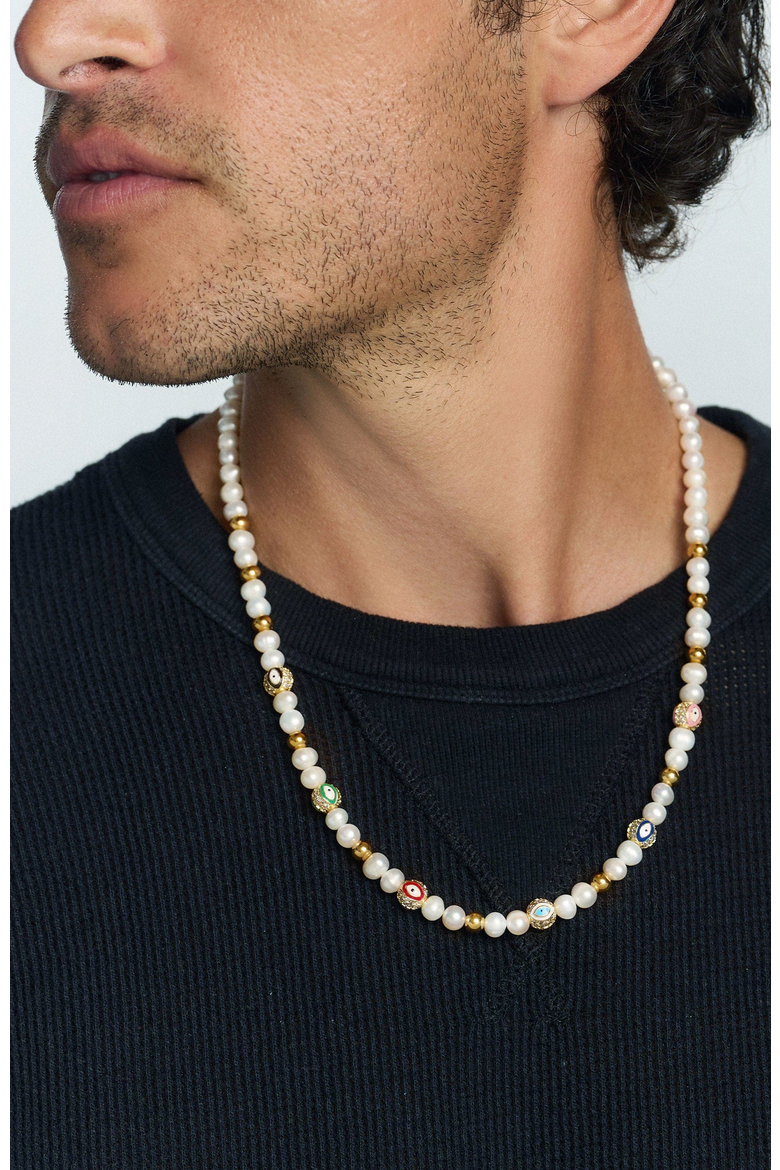 Evil Eye Pearl Necklace, Alternate, color, White/Multicolor