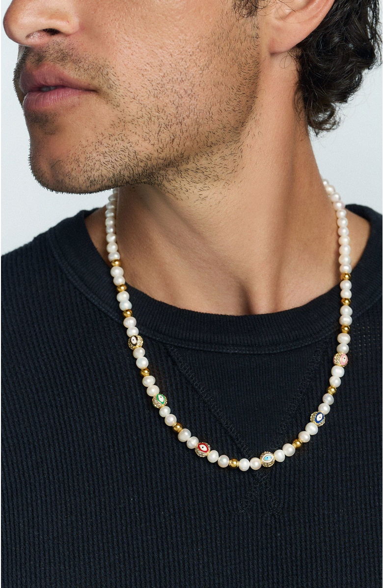 Nialaya Evil Eye Pearl Necklace, Alternate, color, White/Multicolor