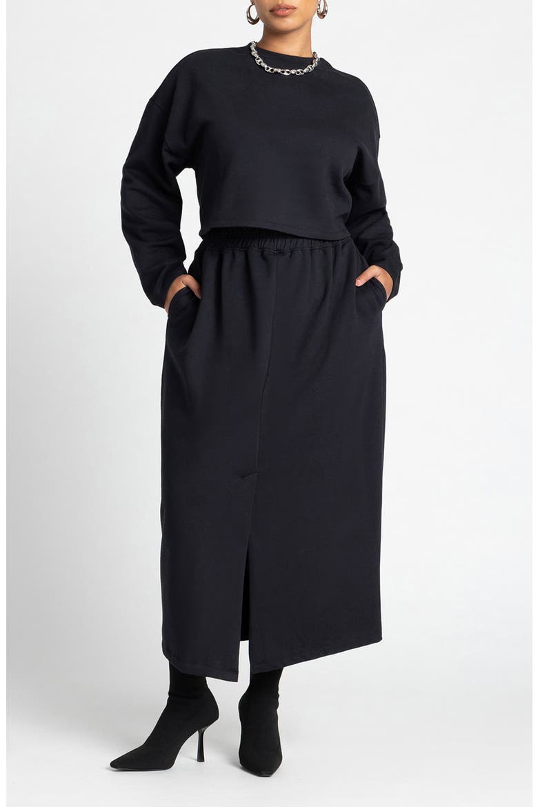 Maxi French Terry Skirt, Alternate, color, BLACK