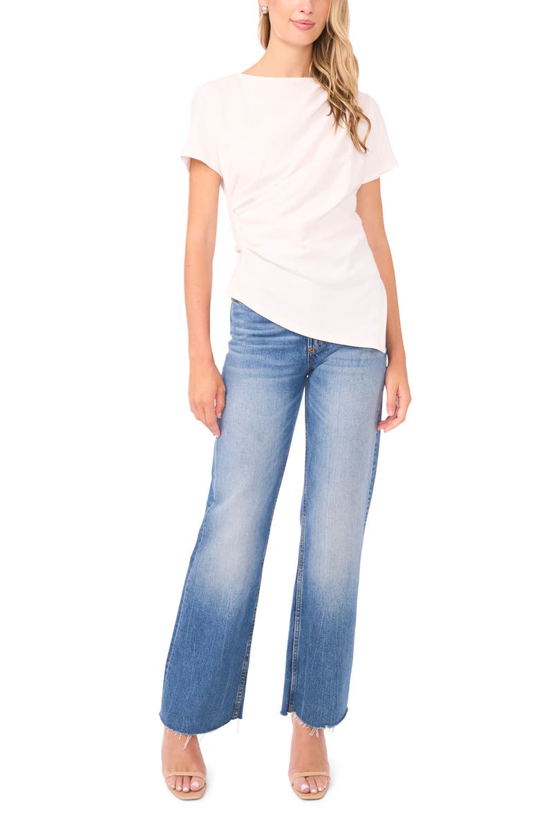 Vince Camuto Asymmetric Side Ruched Short Sleeve Top, Alternate, color, Ultra White